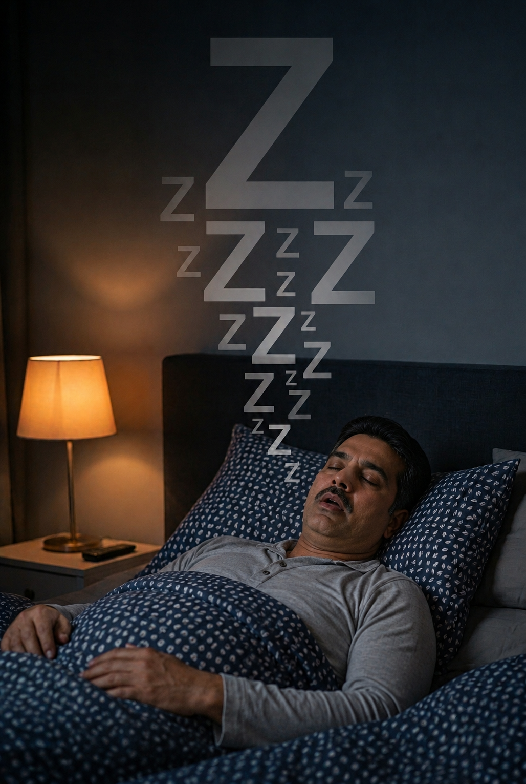 Man sleeping in bed with his mouth open, snoring loudly